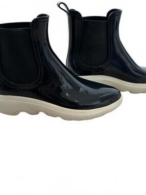 Lemon Jelly Black Patent Rubber Chelsea Ankle Boots, Size 38
